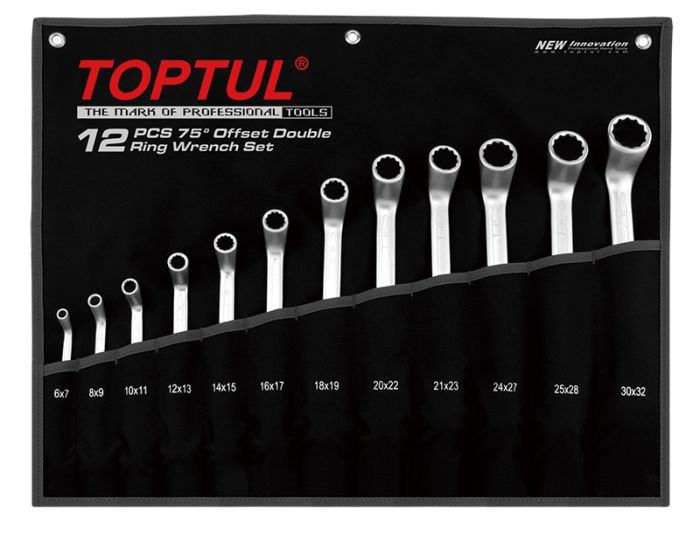 Набор ключей накидых 75? 6-32 мм, 12 предметов на полотне TOPTUL GPAI1202