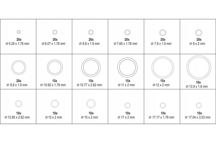 Набор уплотнительных колец YATO YT-06879, в боксе 270шт.