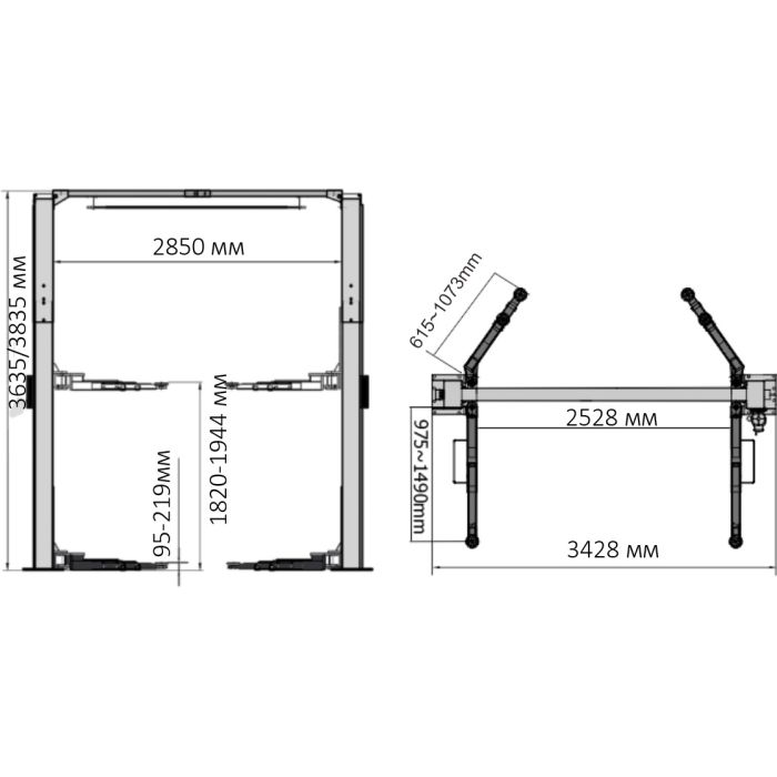 Подъемник двухстоечный автомобильный 4 тонны ATIS E240SAC серый, электрогидравлический, 220/380В