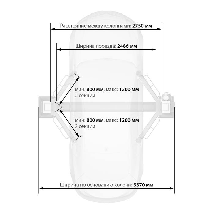 Подъемник двухстоечный автомобильный 3,5 тонны Launch TLT-235SBA grey, электрогидравлический, 380В