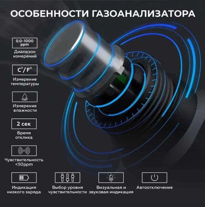 Цифровой детектор утечки взрывоопасных газов iCarTool IC-M101A, 0-1000 ppm