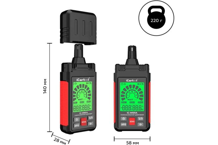 Цифровой детектор утечки взрывоопасных газов iCarTool IC-M101A, 0-1000 ppm