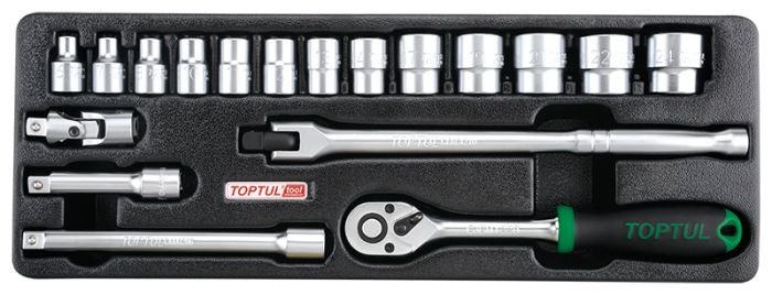 Набор головок и аксессуаров 3/8" 6-24 мм, 18 предметов в ложементе (A) TOPTUL GCAT1808
