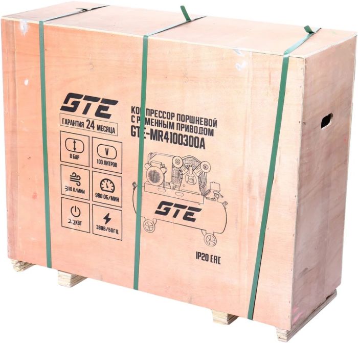 Поршневой компрессор GTE GTE-MR4100300A, ременной, 300л/мин, 100л, 380В