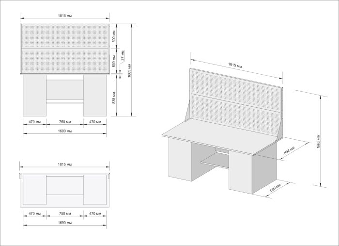 Верстак слесарный Garopt Constructor, 2 тумбы, 4+1+5 ящиков, двойной экран, подсветка, 1,8м