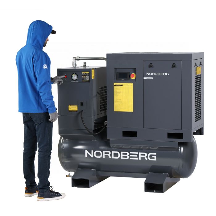 Винтовой компрессор Nordberg NCF10RD, прямой привод, 10 бар, IP23, 960л/мин, 7,5кВт, 300л, с ЧП и осушителем