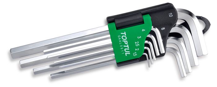 Набор шестигранников Г-образных 1,5-10 мм, длинные, 9 пр.TOPTUL