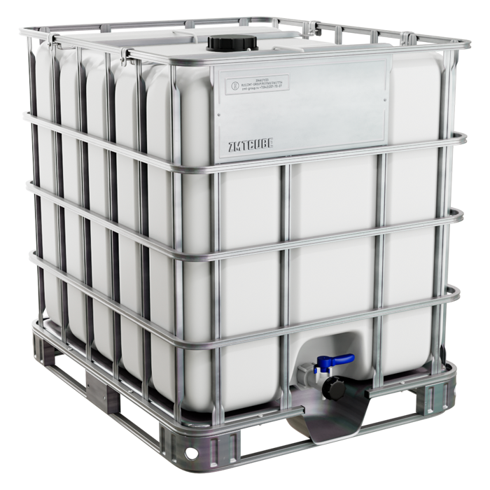 Еврокуб на металлическом поддоне белый/неокрашенный, 1000л, в обрешётке