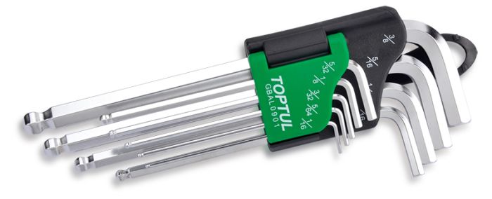 Набор шестигранников Г-образных дюймовых 1/16"-3/8", 9 предметов TOPTUL