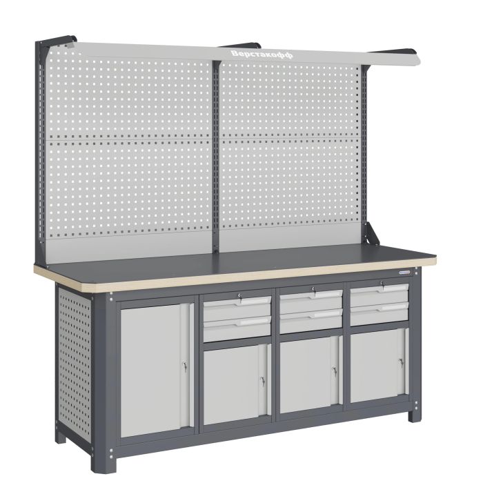 Модульный верстак Верстакофф MCN 2052.S7999-2F, 4 тумбы,6 ящиков, с дв. экраном, подсветка