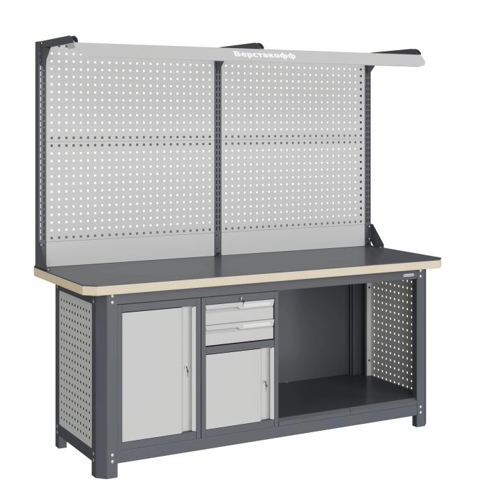 Модульный верстак Верстакофф MCN 2052.S79.11-2F, 2 тумбы, 2 ящика, с дв. экраном, подсветка