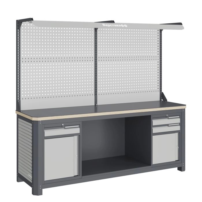 Модульный верстак Верстакофф MCN 2052.S89.11-2F, 2 тумбы, 1+2 ящика, дверцы, дв. экран, подсветка