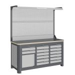 Верстак слесарный Верстакофф MCN 1552.S669-2F, 3 тумбы, 2+6+6 ящиков, с дв. экраном, подсветка