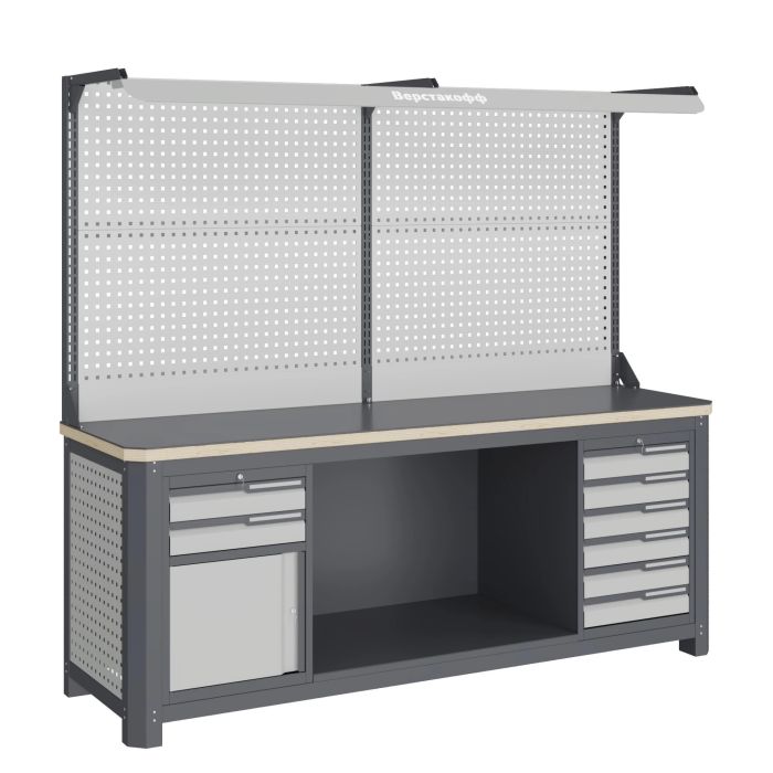 Модульный верстак Верстакофф MCN 2052.S69.11-2F, 2 тумбы, 2+6 ящиков, с дв. экраном, подсветка