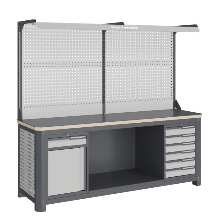 Модульный верстак Верстакофф MCN 2052.S68.11-2F, 2 тумбы, 1+6 ящиков, с дв. экраном, подсветка