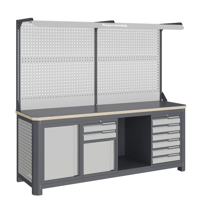 Модульный верстак Верстакофф MCN 2052.S679.1-2F, 3 тумбы, 2+6 ящиков, с дв. экраном, подсветка