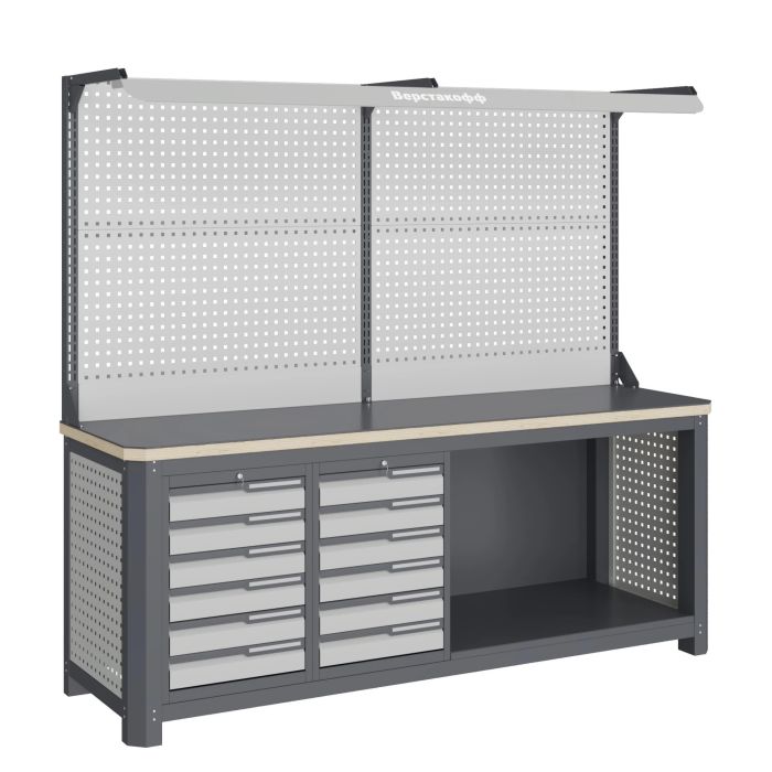 Модульный верстак Верстакофф MCN 2052.S66.11-2F, 2 тумбы, 6+6 ящиков, с дв. экраном, подсветка