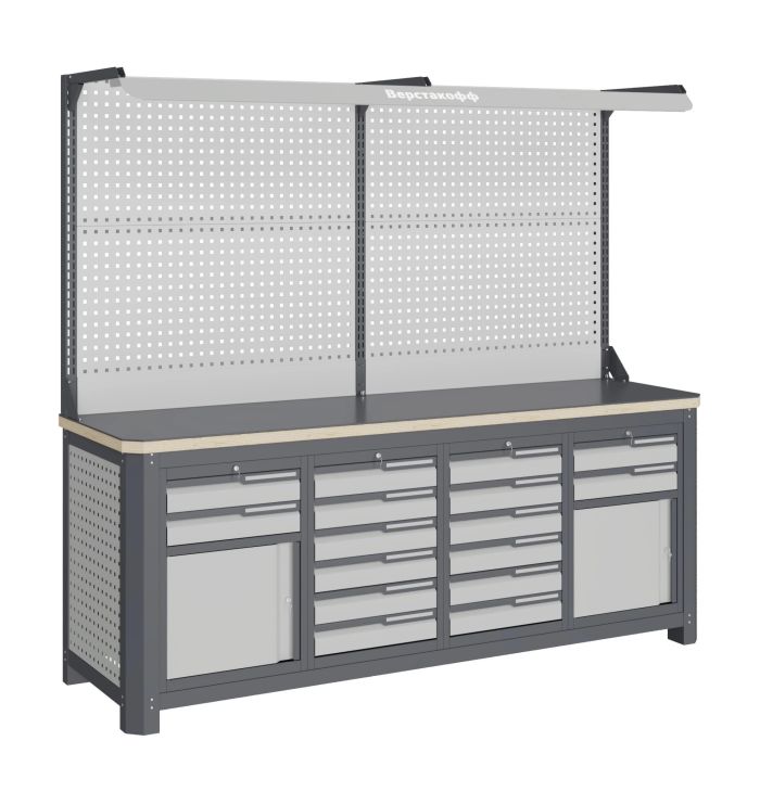 Модульный верстак Верстакофф MCN 2052.S6699-2F, 4 тумбы, 2+6+6+2 ящика, с дв. экраном, подсветка