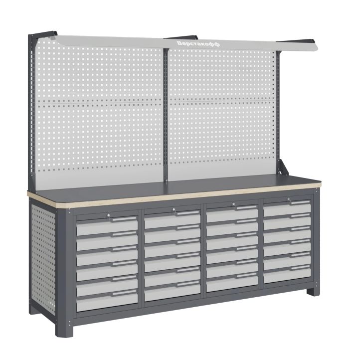 Модульный верстак Верстакофф MCN 2052.S6666-2F, 4 тумбы, 6+6+6+6 ящиков, с дв. экраном, подсветка