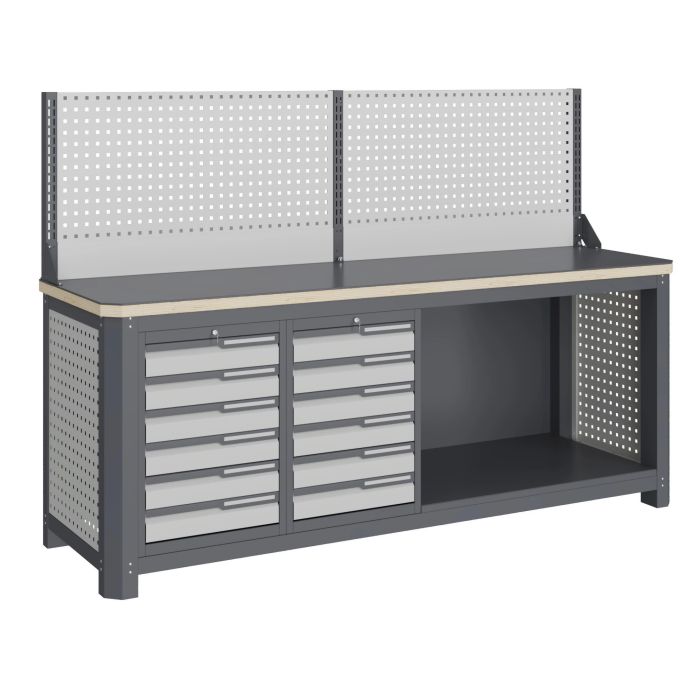 Модульный верстак Верстакофф MCN 2052.S66.11-1, 2 тумбы, 6+6 ящиков, экран