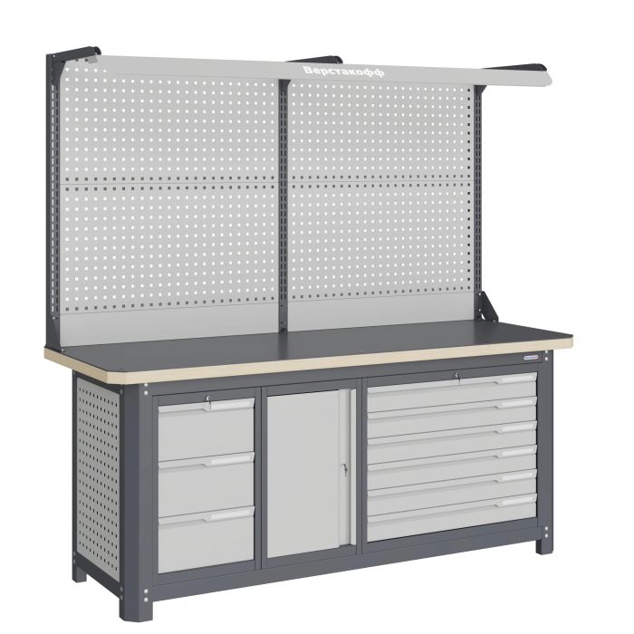 Модульный верстак Верстакофф MCN 2052.S37L6-2F, 3 тумбы, 3+6 ящиков, с дв. экраном, подсветка