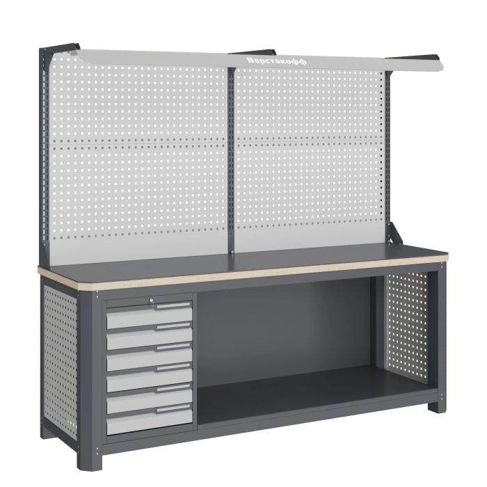 Модульный верстак Верстакофф MCN 2052.S6.111-2F, 1 тумба, 6 ящиков, с дв. экраном, подсветка