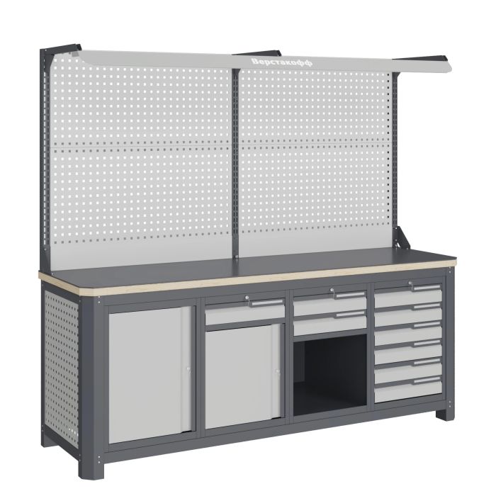 Модульный верстак Верстакофф MCN 2052.S2678.2-2F, 4 тумбы, 1+2+6 ящиков, с дв. экраном, подсветка