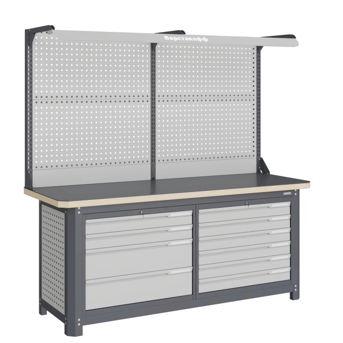 Модульный верстак Верстакофф MCN 2052.L46-2F, 2 тумбы, 4+6 ящиков, с дв. экраном, подсветка