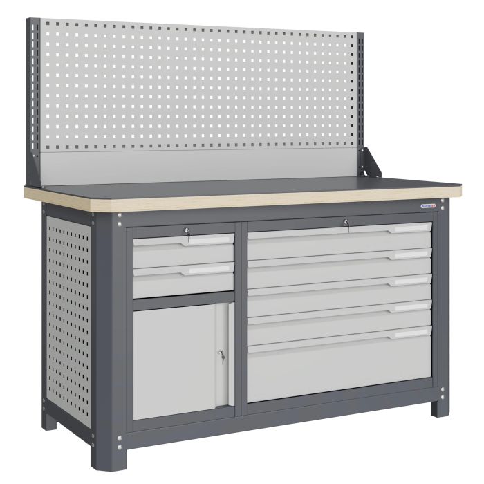 Верстак слесарный Верстакофф MCN 1552.S9L5-1, 2 тумбы, 2+5 ящиков, экран