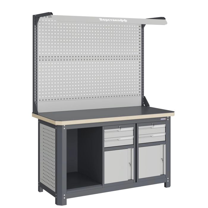 Верстак слесарный Верстакофф MCN 1552.S99.1-2F, 2 тумбы, 2+2 ящика, с дв. экраном, подсветка