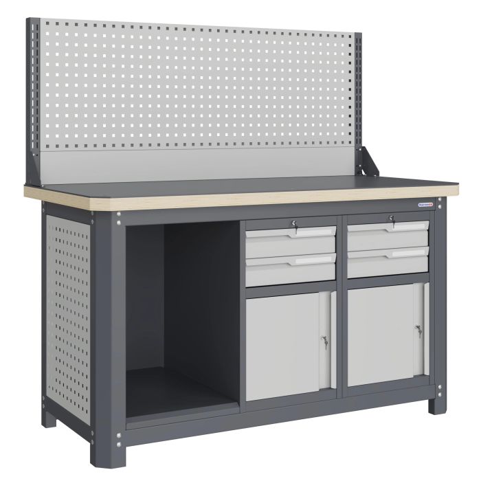 Верстак слесарный Верстакофф MCN 1552.S99.1-1, 2 тумбы, 2+2 ящика, экран