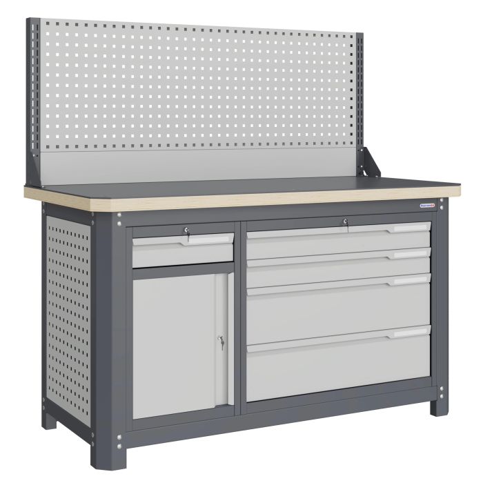 Верстак слесарный Верстакофф MCN 1552.S8L4-1, 2 тумбы, 1+4 ящика, экран