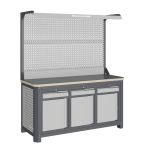 Верстак слесарный Верстакофф MCN 1552.S888-2F, 3 тумбы, 1+1+1 ящика, с дв. экраном, подсветка