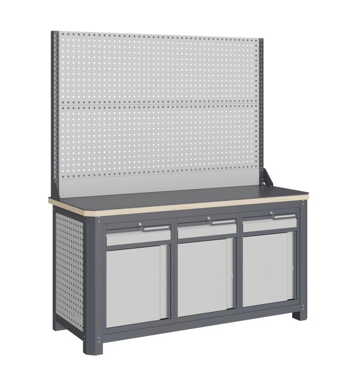 Верстак слесарный Верстакофф MCN 1552.S888-2, 3 тумбы, 1+1+1 ящика, с дв. экраном