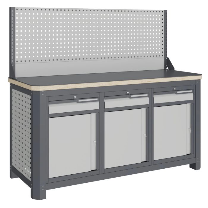 Верстак слесарный Верстакофф MCN 1552.S888-1, 3 тумбы, 1+1+1 ящика, экран