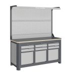 Верстак слесарный Верстакофф MCN 1552.S999-2F, 3 тумбы, 2+2+2 ящика, с дв. экраном, подсветка