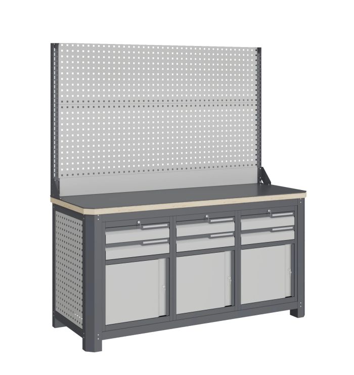 Верстак слесарный Верстакофф MCN 1552.S999-2, 3 тумбы, 2+2+2 ящика, с дв. экраном