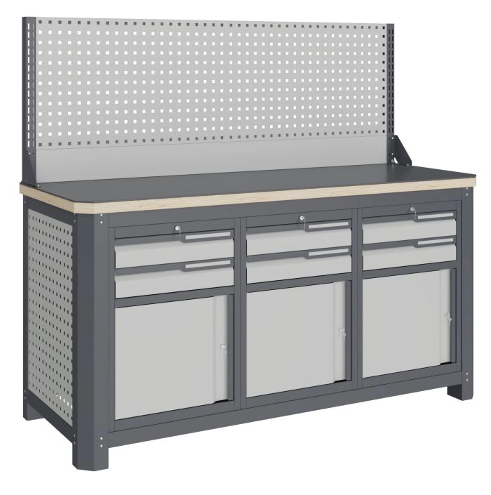 Верстак слесарный Верстакофф MCN 1552.S999-1, 3 тумбы, 2+2+2 ящика, экран