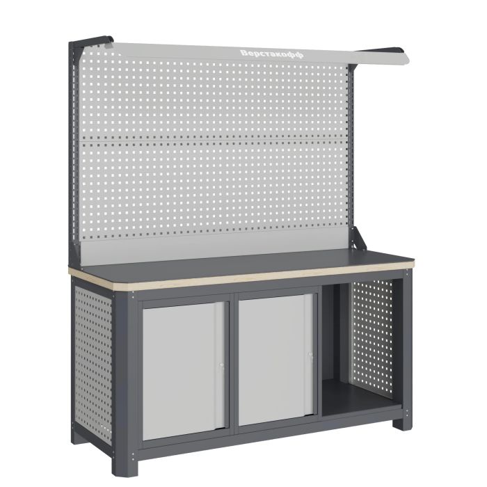 Верстак слесарный Верстакофф MCN 1552.S77.1-2F, 2 тумбы с дверцами, с дв. экраном, подсветка