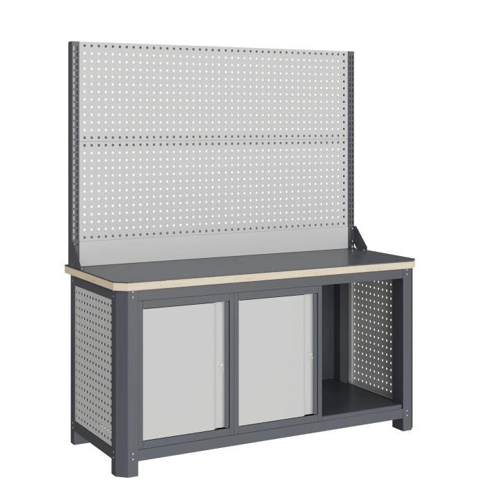 Верстак слесарный Верстакофф MCN 1552.S77.1-2, 2 тумбы с дверцами, с дв. экраном