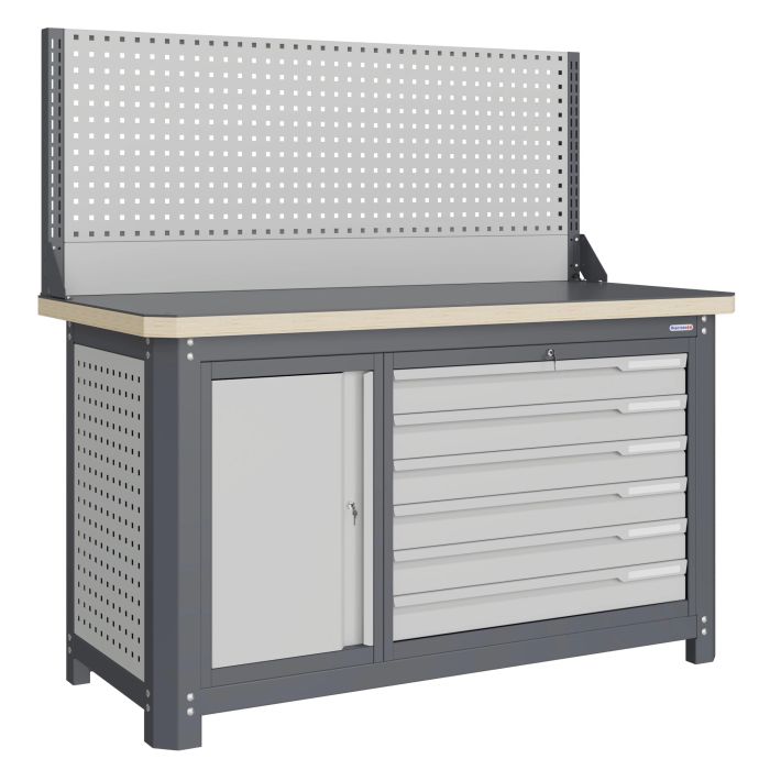 Верстак слесарный Верстакофф MCN 1552.S7L6-1, 2 тумбы, 6 ящиков, экран