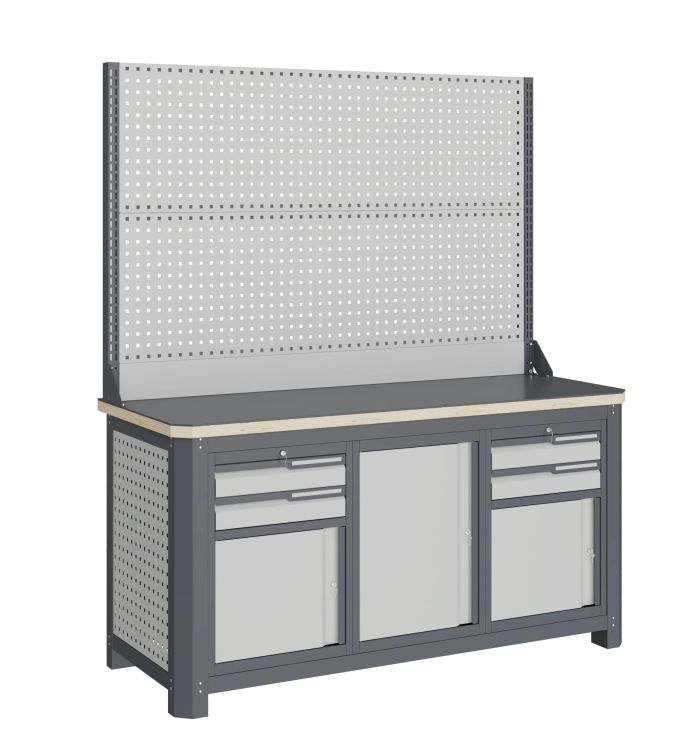 Верстак слесарный Верстакофф MCN 1552.S799-2, 3 тумбы, 2+2 ящика, с дв. экраном