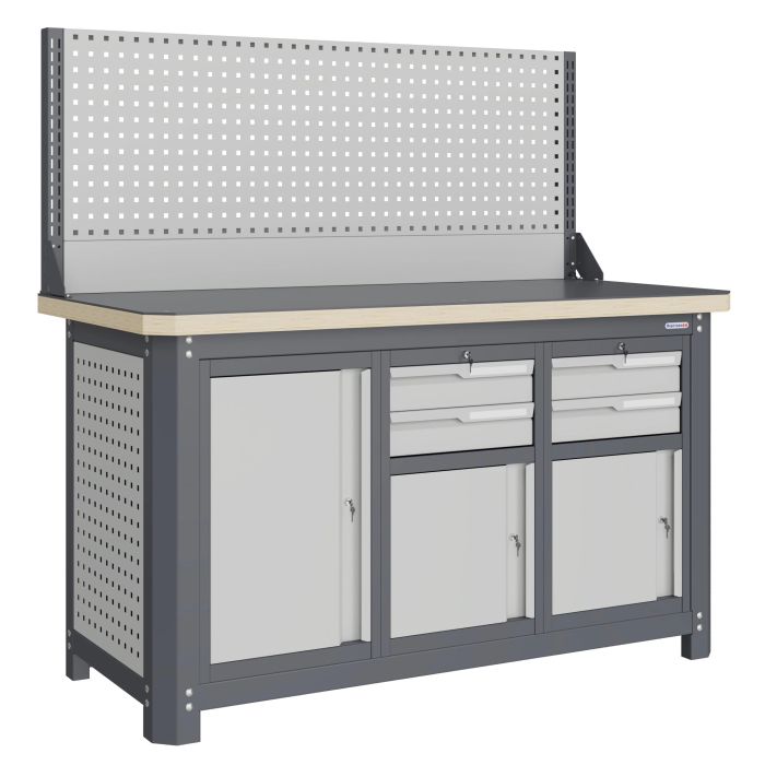 Верстак слесарный Верстакофф MCN 1552.S799-1, 3 тумбы, 2+2 ящика, экран