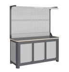 Верстак слесарный Верстакофф MCN 1552.S777-2F, 3 тумбы с дверцами, с дв. экраном, подсветка