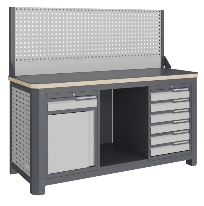 Верстак слесарный Верстакофф MCN 1552.S68.1-1, 2 тумбы, 1+6 ящиков, экран