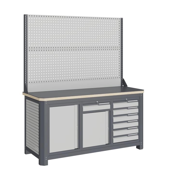 Верстак слесарный Верстакофф MCN 1552.S678-2, 3 тумбы, 1+6 ящиков, с дв.экраном