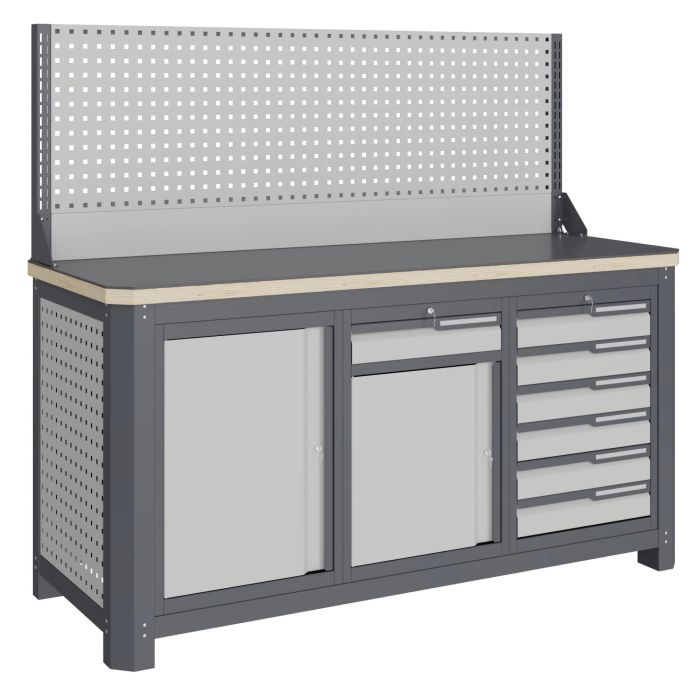 Верстак слесарный Верстакофф MCN 1552.S678-1, 3 тумбы, 1+6 ящиков, экран