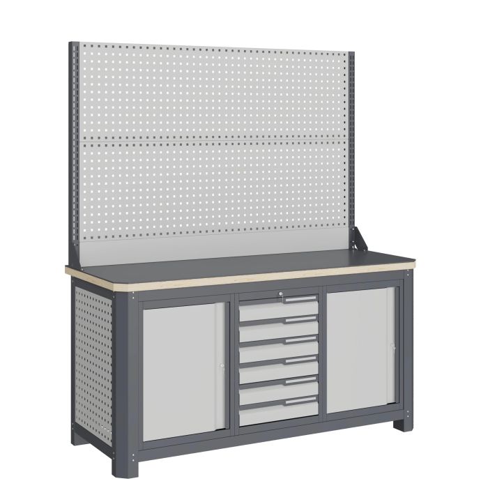 Верстак слесарный Верстакофф MCN 1552.S677-2, 3 тумбы, 6 ящиков, с дв.экраном