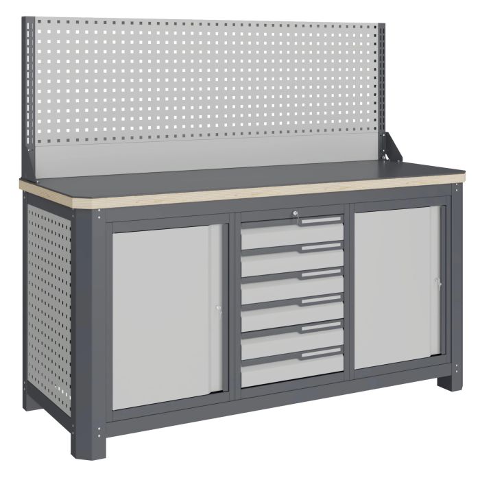 Верстак слесарный Верстакофф MCN 1552.S677-1, 3 тумбы, 6 ящиков, экран