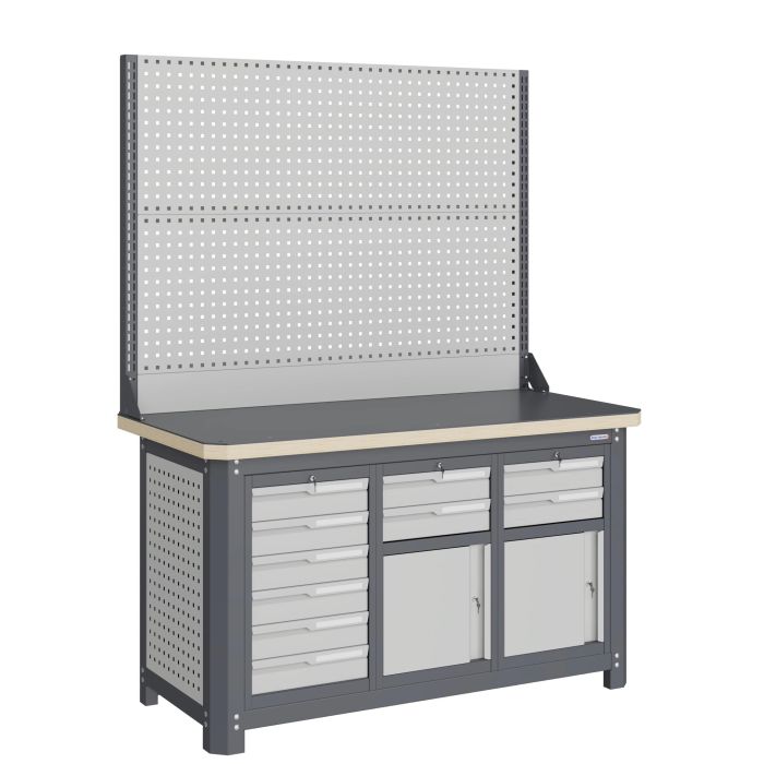 Верстак слесарный Верстакофф MCN 1552.S699-2, 3 тумбы, 6+2+2 ящиков, с дв. экраном